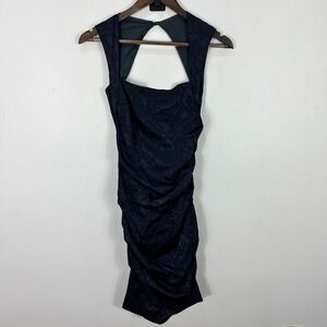 Vtg Y2K Nicole Miller Collection Floral Ruched Mini Dress Dark Feminine Showgirl